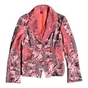 SAVE THE QUEEN Stretch Fitted Jacket Lace Pink Taupe Floral